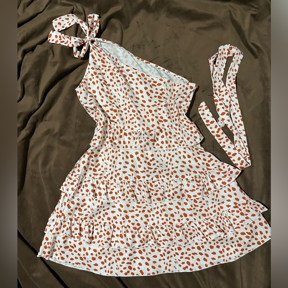🤍White And Orange Ruffle Mini Dress🧡